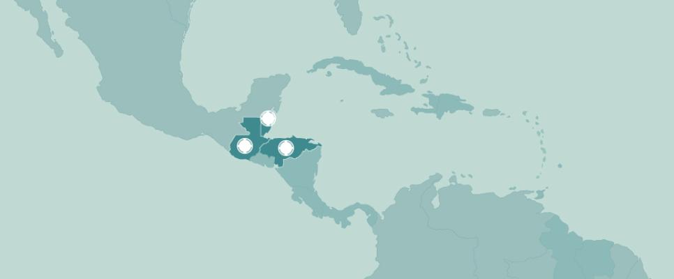 Mapa Centroamérica y el Caribe con Belice, Honduras y Guatemala resaltados