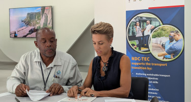 NDC-TEC Programme Director, Ms Ina De Visser (right) hands over car entitlement to WASCO’s representative, Technical Services Manager, Mr Tera Victor (left)